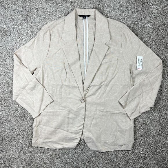 Zac & Rachel Blazer Womens 1X Linen Blend Beige Lightweight Deconstructed Relax - Picture 1 of 13